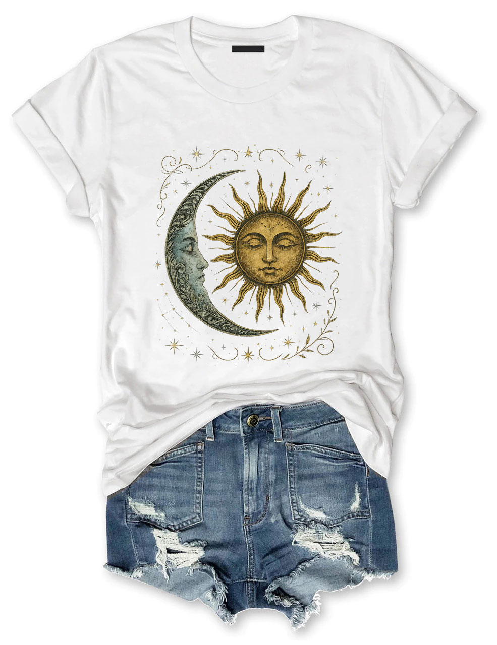 Boho Celestial Moon and Radiant Sun Spiritual T-shirt