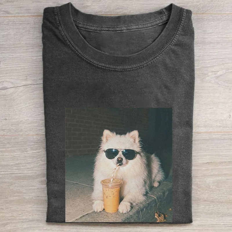 Pomeranian Drinking Iced Coffee T-shirt