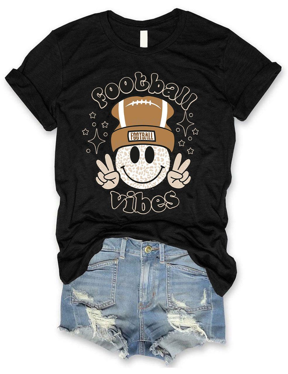 Football Vibes Beanie Happy Face T-Shirt