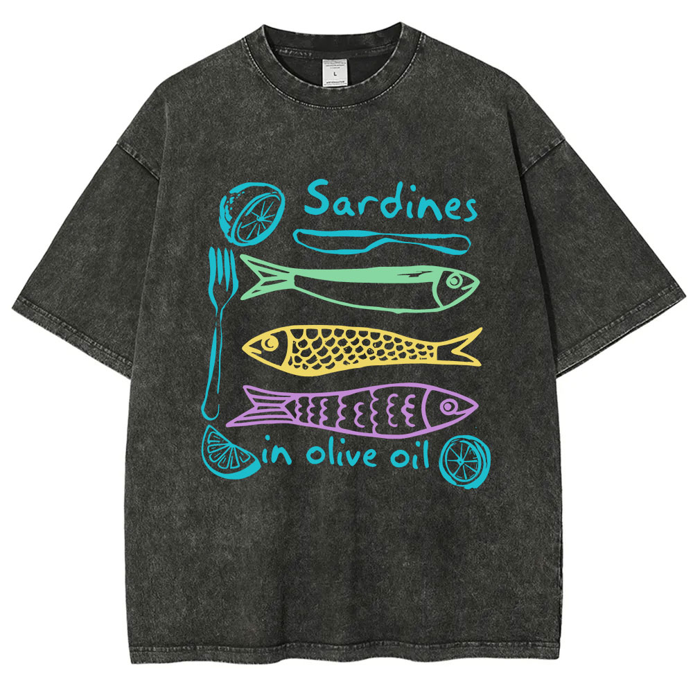 Sardines In Olive Oil Funny Washed T-shirt