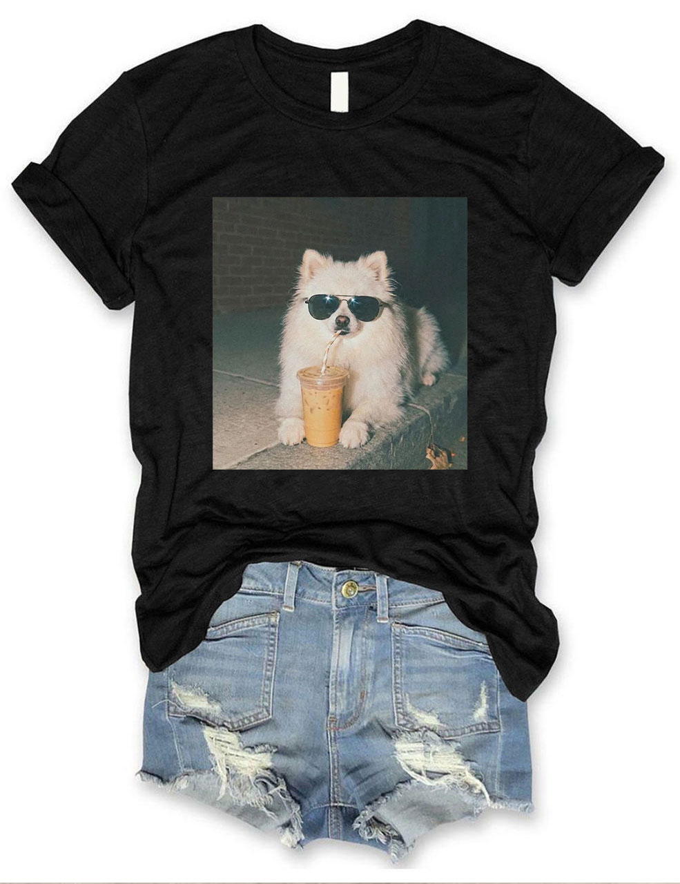 Pomeranian Drinking Iced Coffee T-shirt