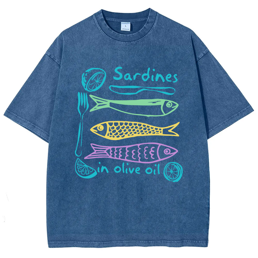 Sardines In Olive Oil Funny Washed T-shirt