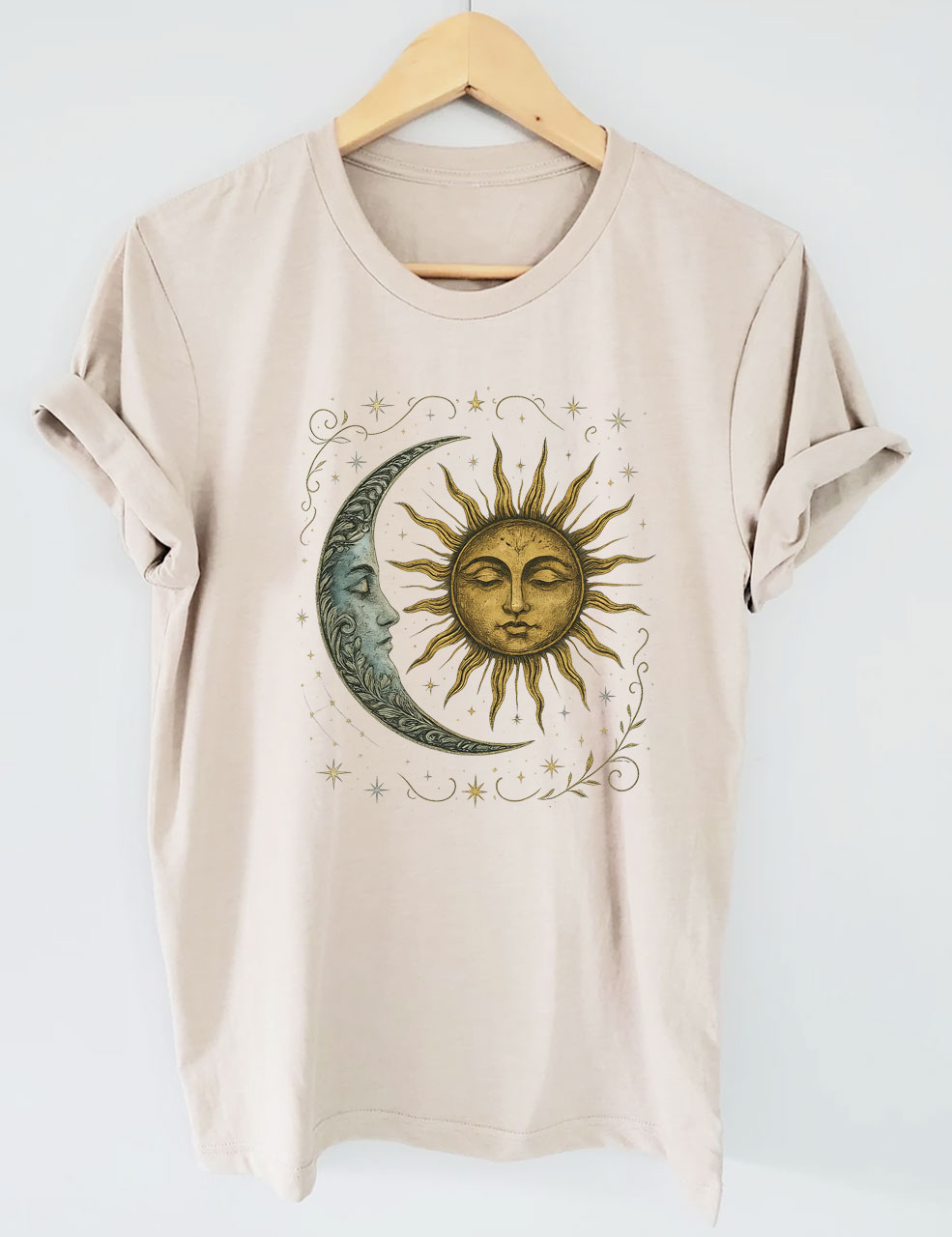 Boho Celestial Moon and Radiant Sun Spiritual T-shirt