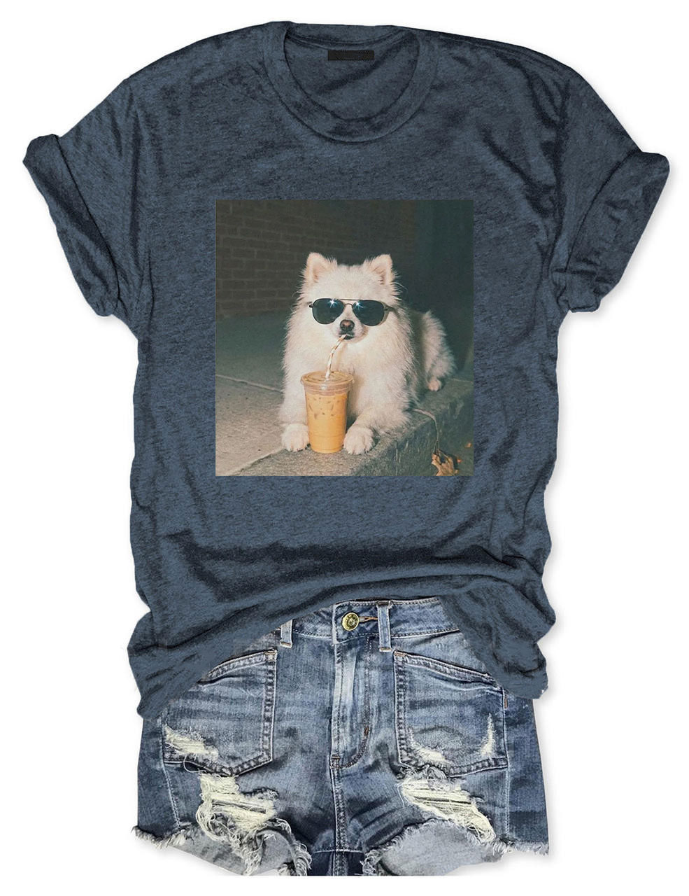 Pomeranian Drinking Iced Coffee T-shirt