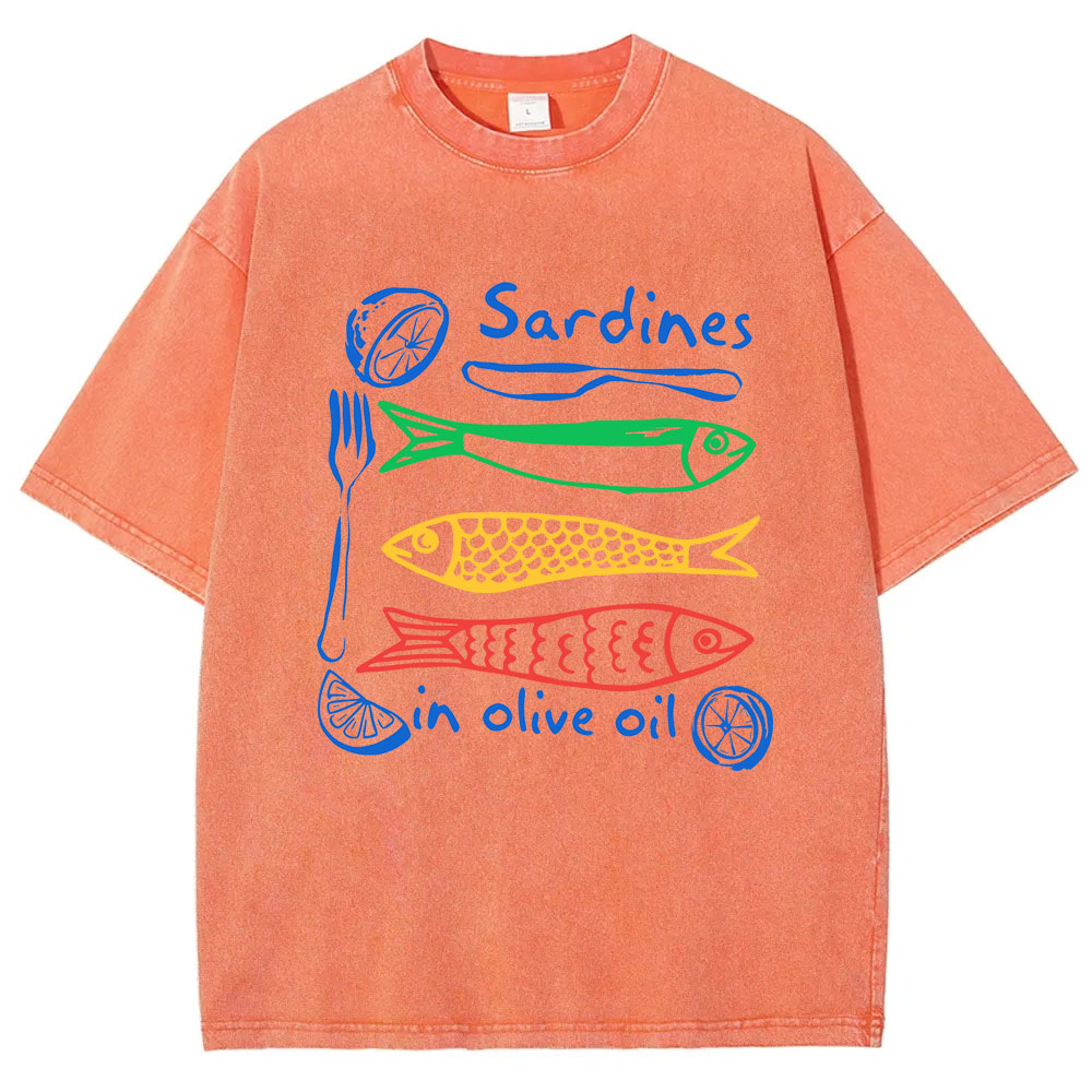 Sardines In Olive Oil Funny Washed T-shirt