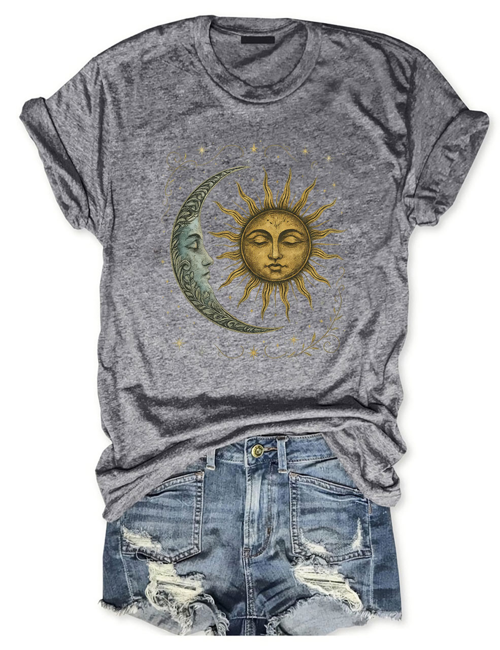 Boho Celestial Moon and Radiant Sun Spiritual T-shirt