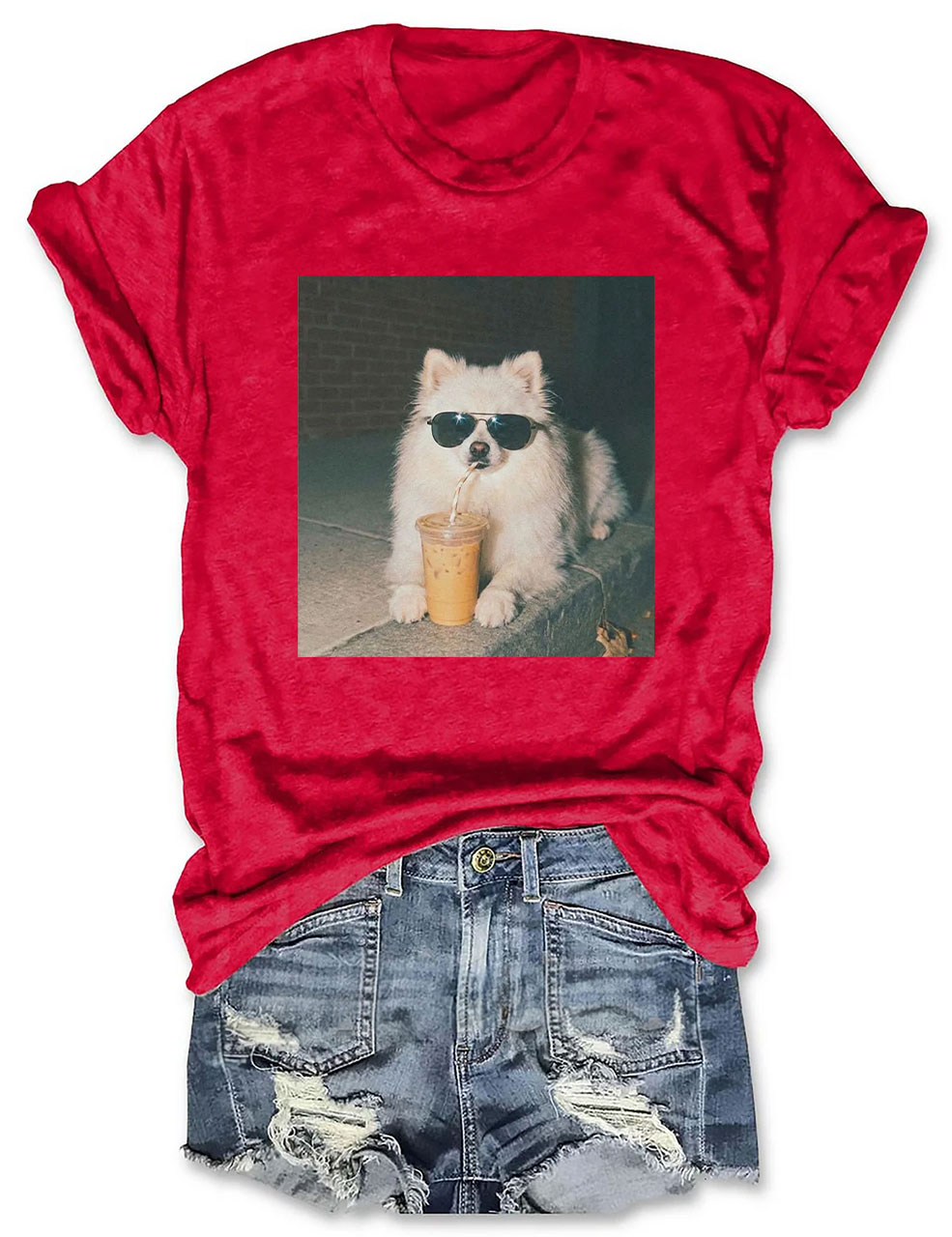 Pomeranian Drinking Iced Coffee T-shirt