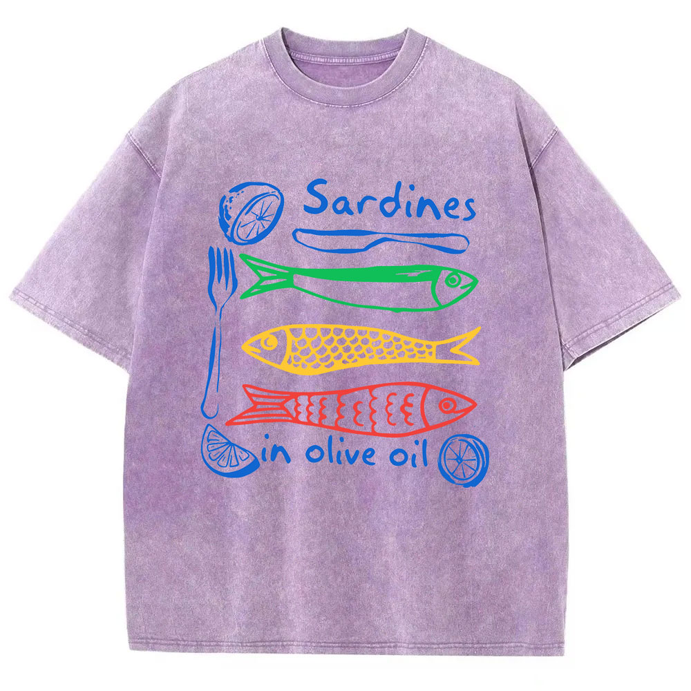 Sardines In Olive Oil Funny Washed T-shirt