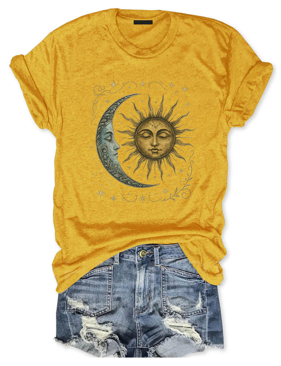 Boho Celestial Moon and Radiant Sun Spiritual T-shirt