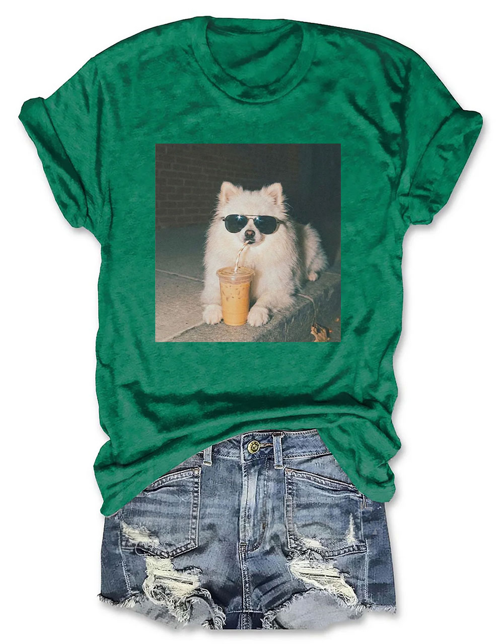 Pomeranian Drinking Iced Coffee T-shirt