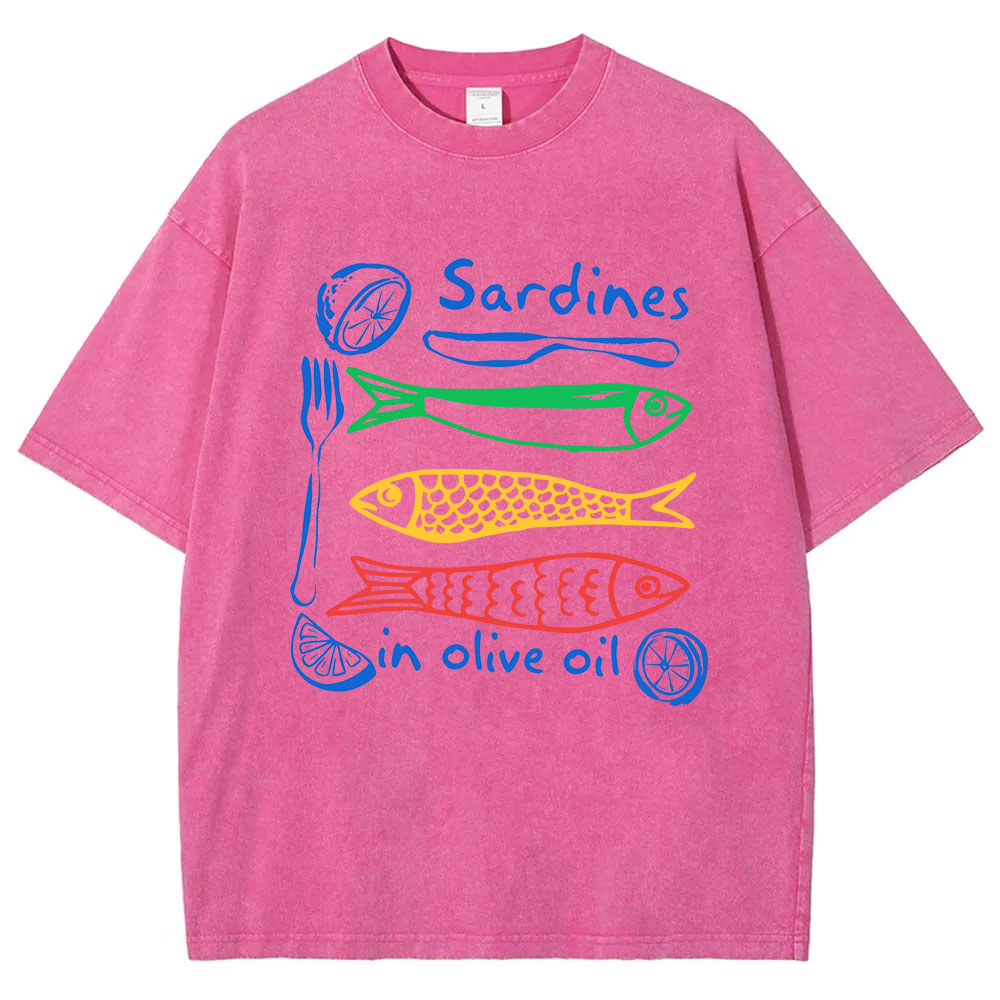 Sardines In Olive Oil Funny Washed T-shirt