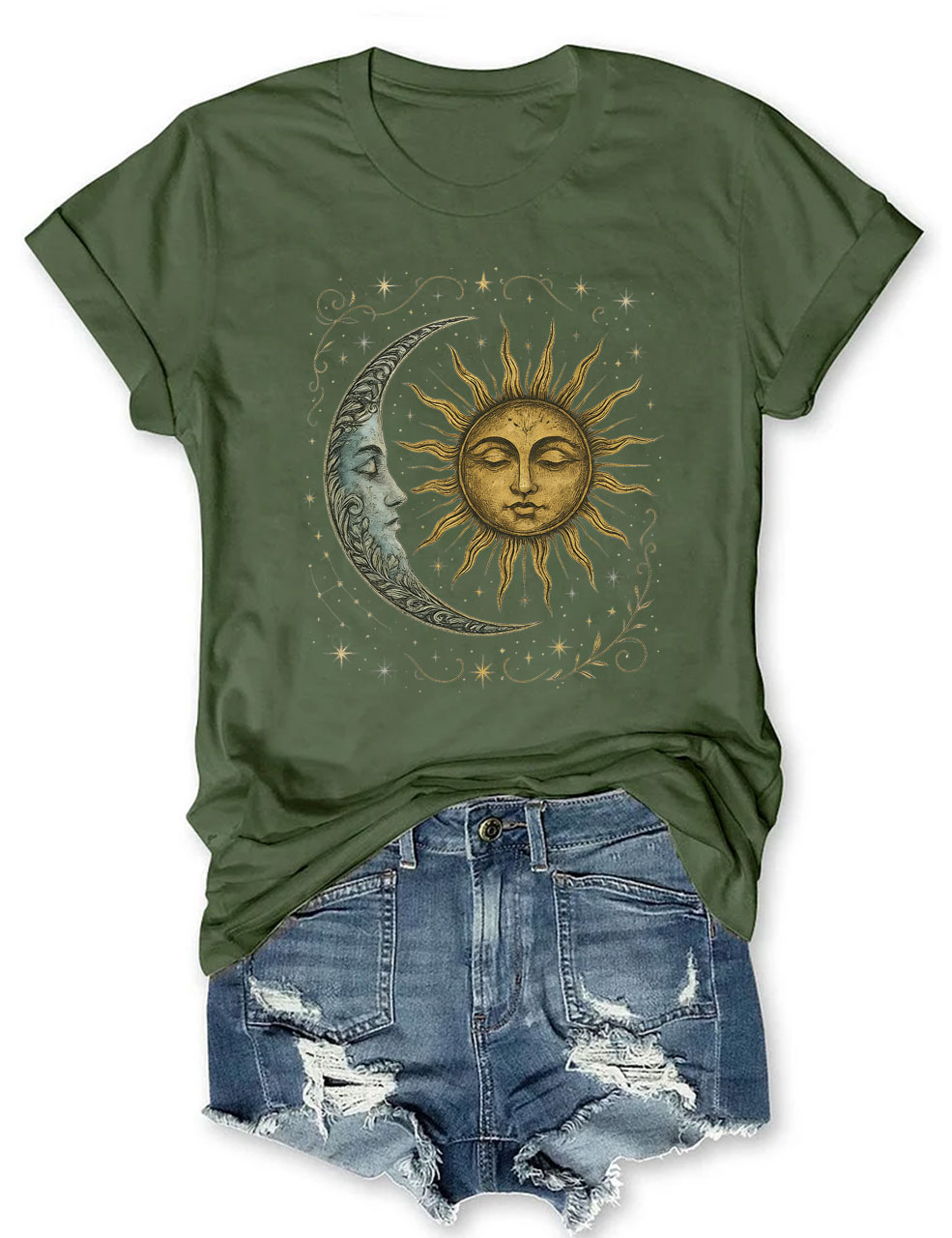 Boho Celestial Moon and Radiant Sun Spiritual T-shirt