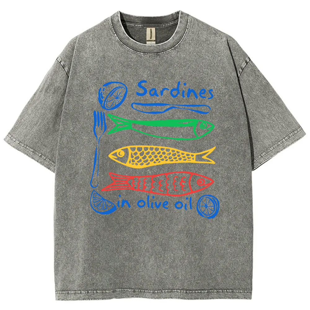 Sardines In Olive Oil Funny Washed T-shirt