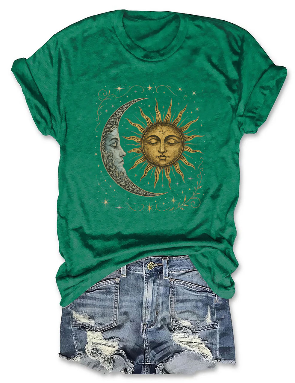 Boho Celestial Moon and Radiant Sun Spiritual T-shirt
