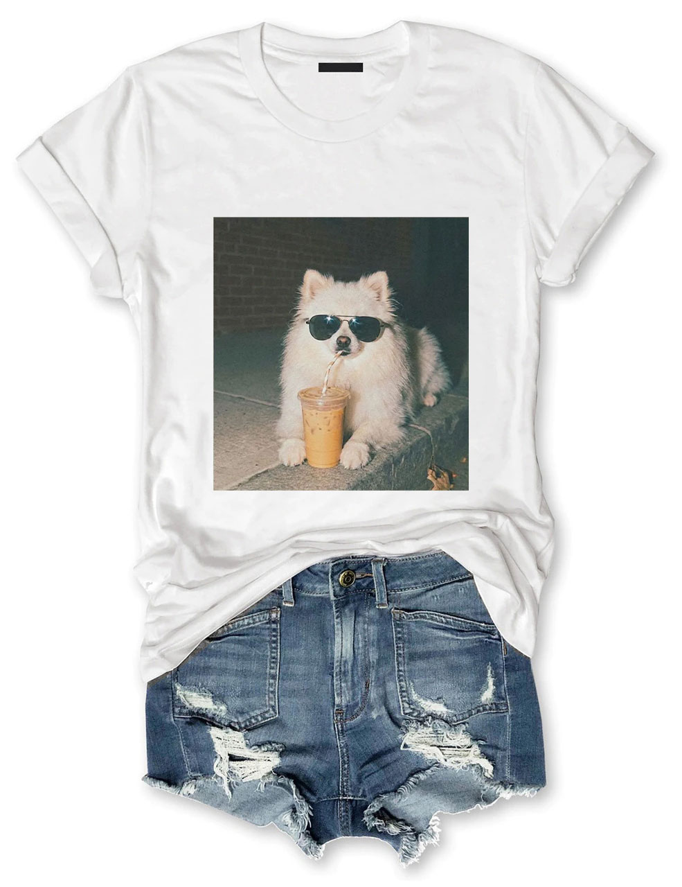 Pomeranian Drinking Iced Coffee T-shirt