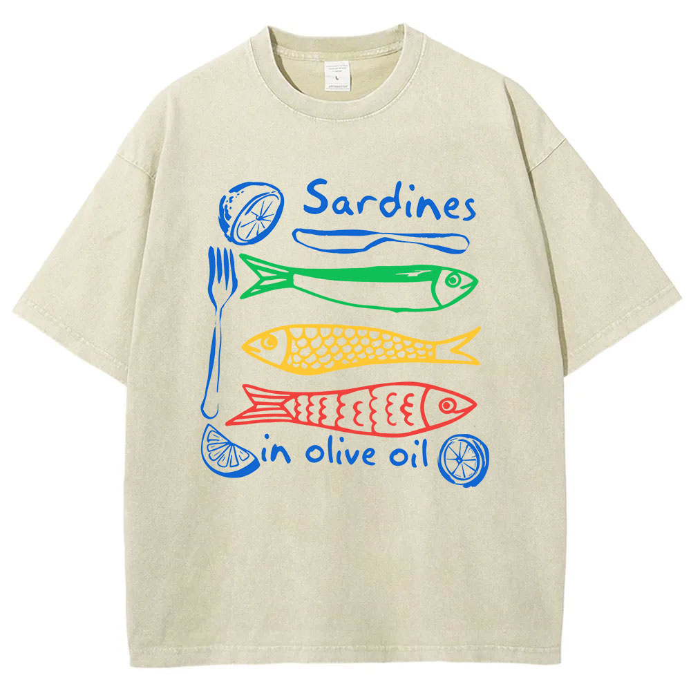 Sardines In Olive Oil Funny Washed T-shirt