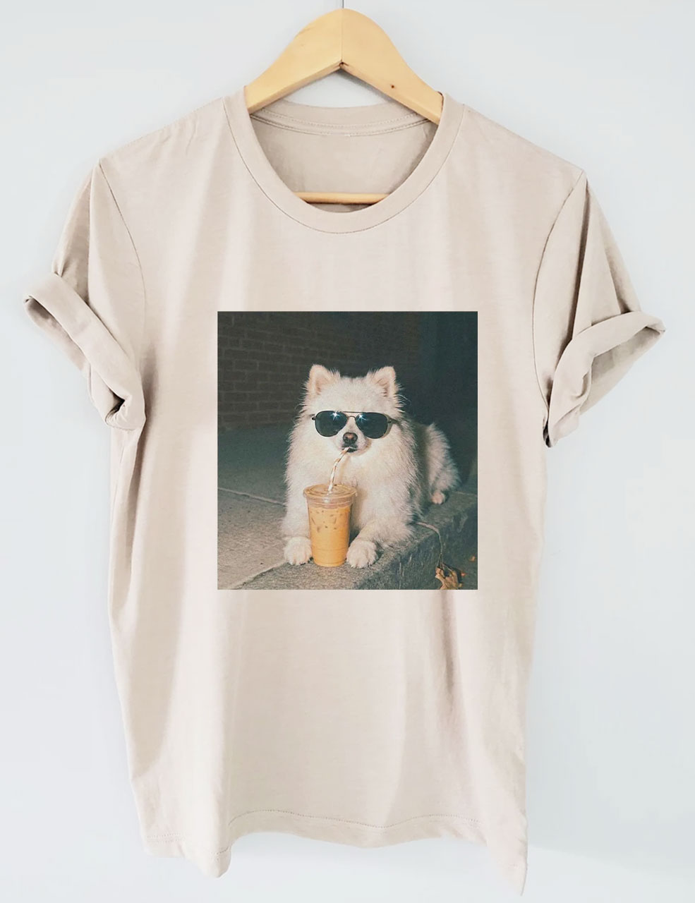 Pomeranian Drinking Iced Coffee T-shirt