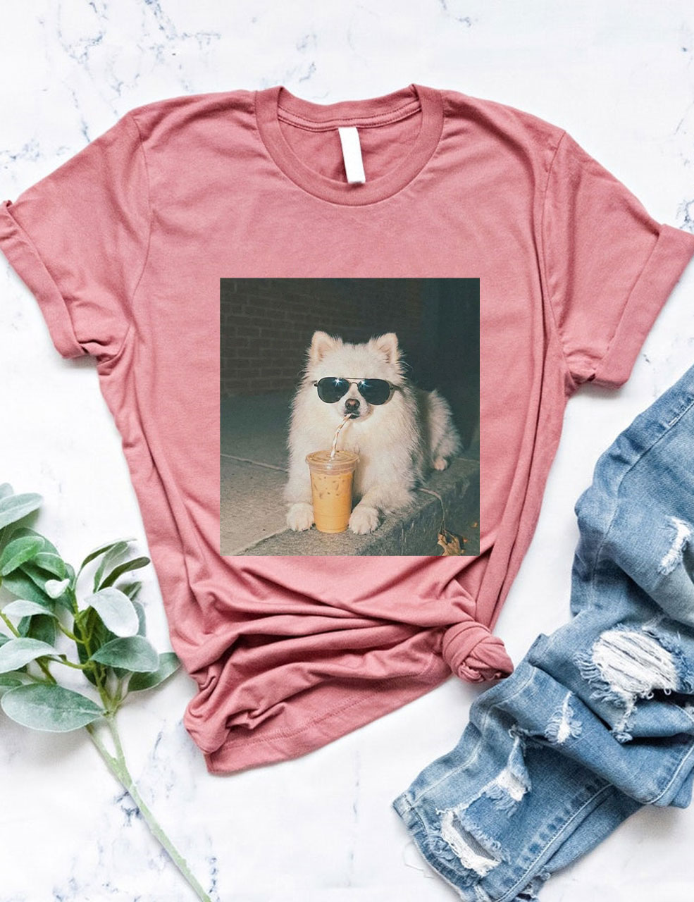 Pomeranian Drinking Iced Coffee T-shirt