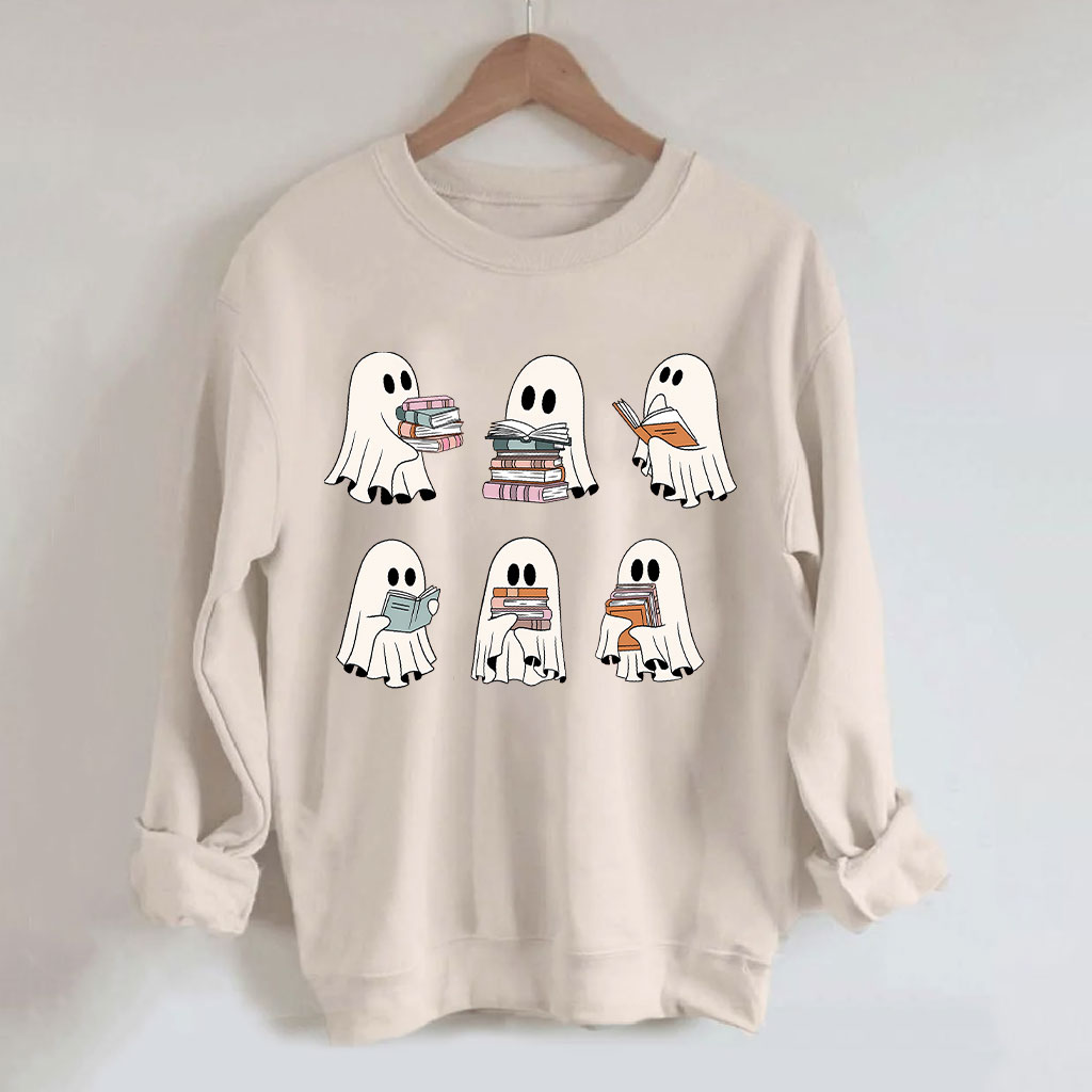 Cute Ghost Reading Book Halloween Sweatshirt