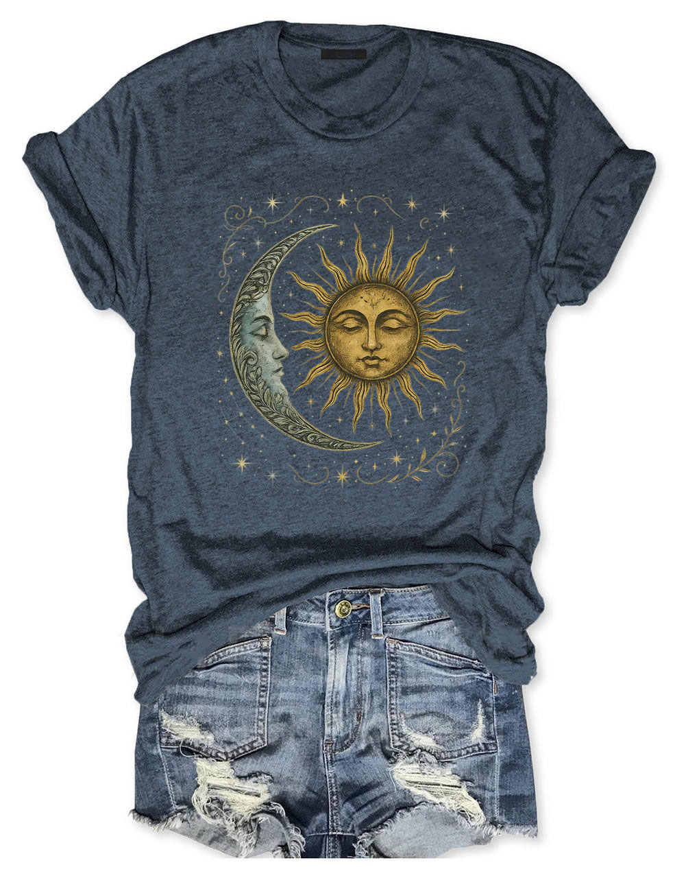 Boho Celestial Moon and Radiant Sun Spiritual T-shirt