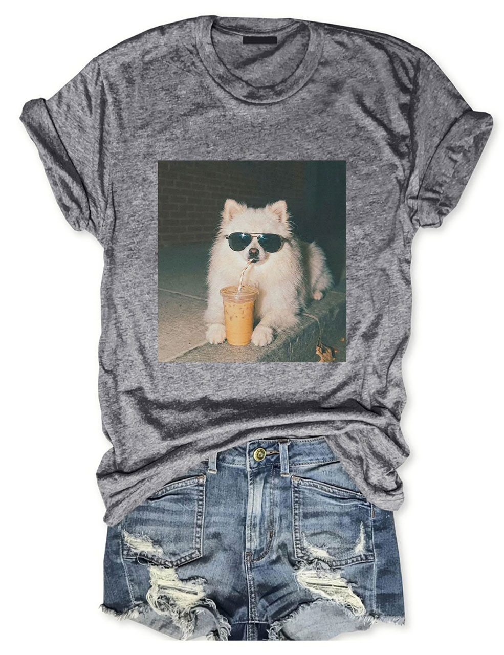 Pomeranian Drinking Iced Coffee T-shirt