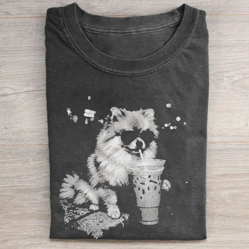 Pomeranian Drinking Iced Coffee T-shirt