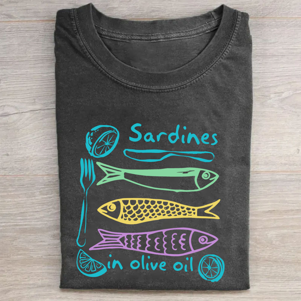 Sardines In Olive Oil Funny Washed T-shirt