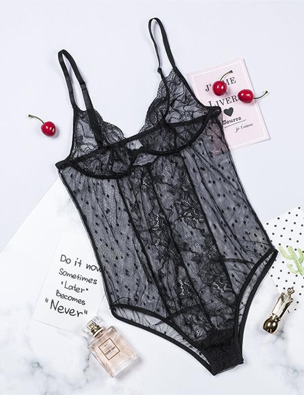 Lace See Through Nightwear Bodysuit