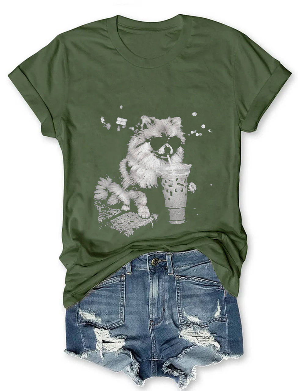 Pomeranian Drinking Iced Coffee T-shirt