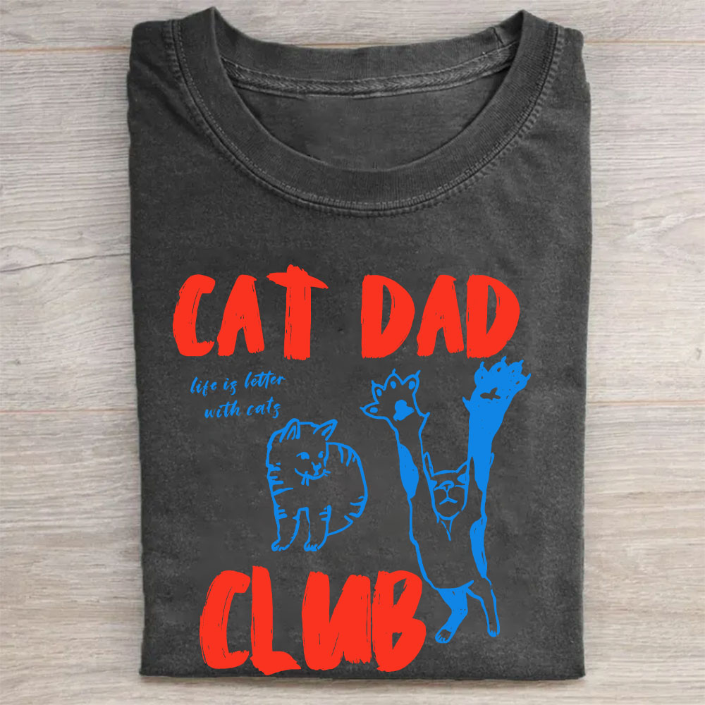 Cat Dad Club Funny Washed T-shirt