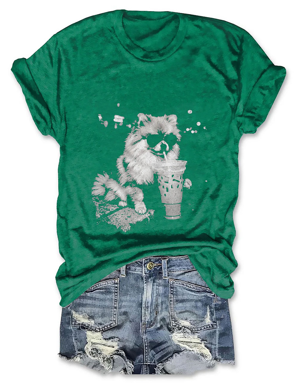 Pomeranian Drinking Iced Coffee T-shirt
