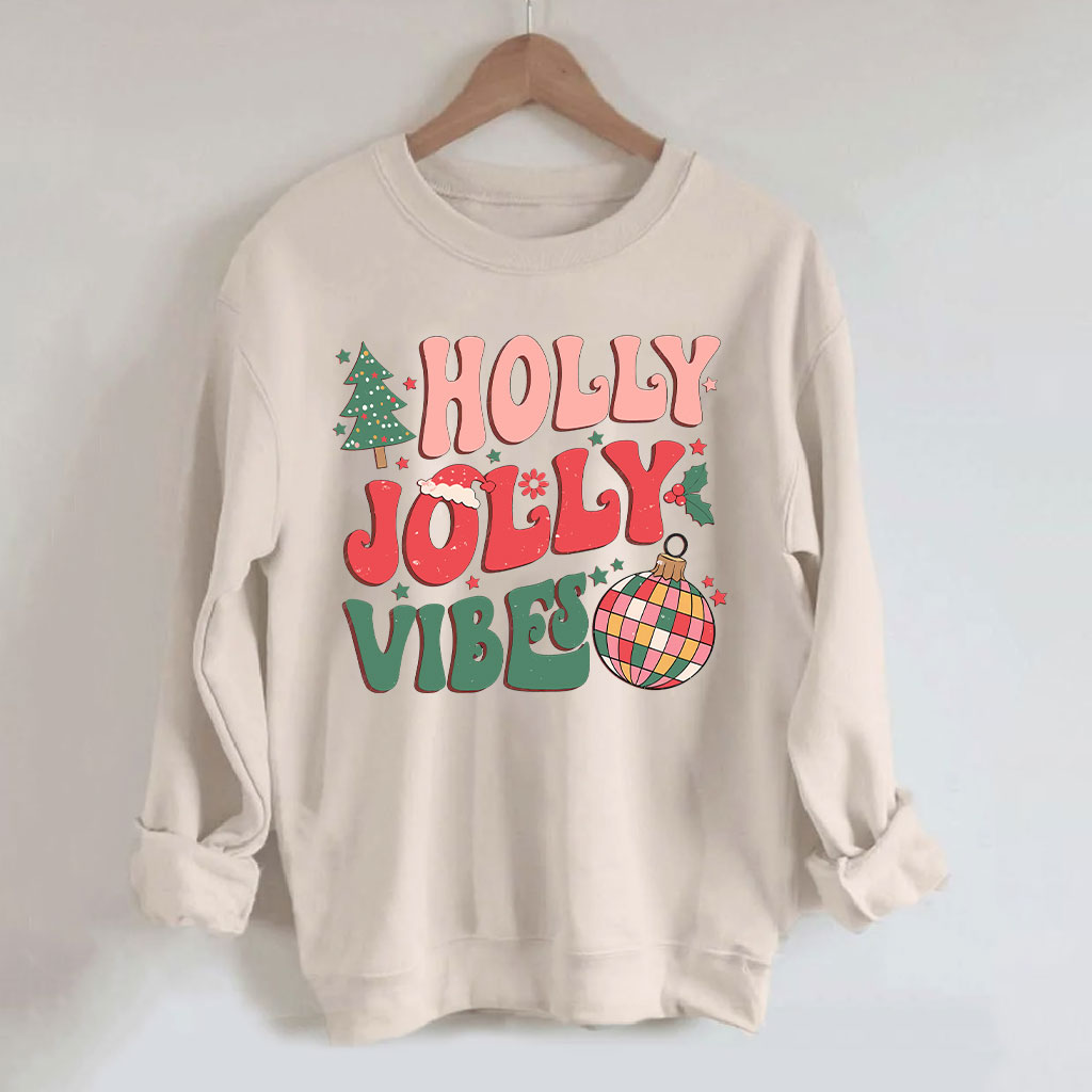 Holly Jolly Vibes Groovy Christmas Sweatshirt
