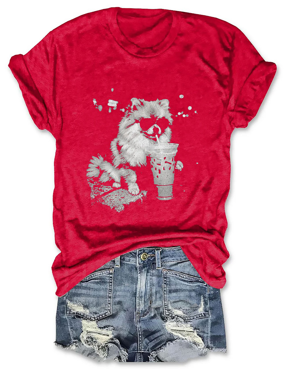 Pomeranian Drinking Iced Coffee T-shirt