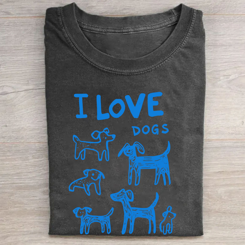 I Love Dogs Funny Washed T-shirt