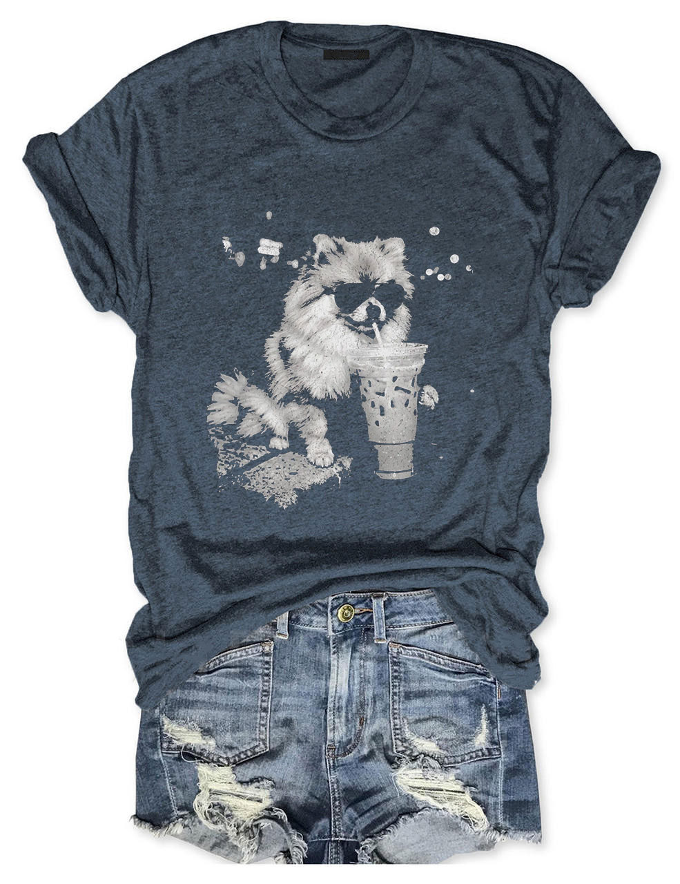 Pomeranian Drinking Iced Coffee T-shirt