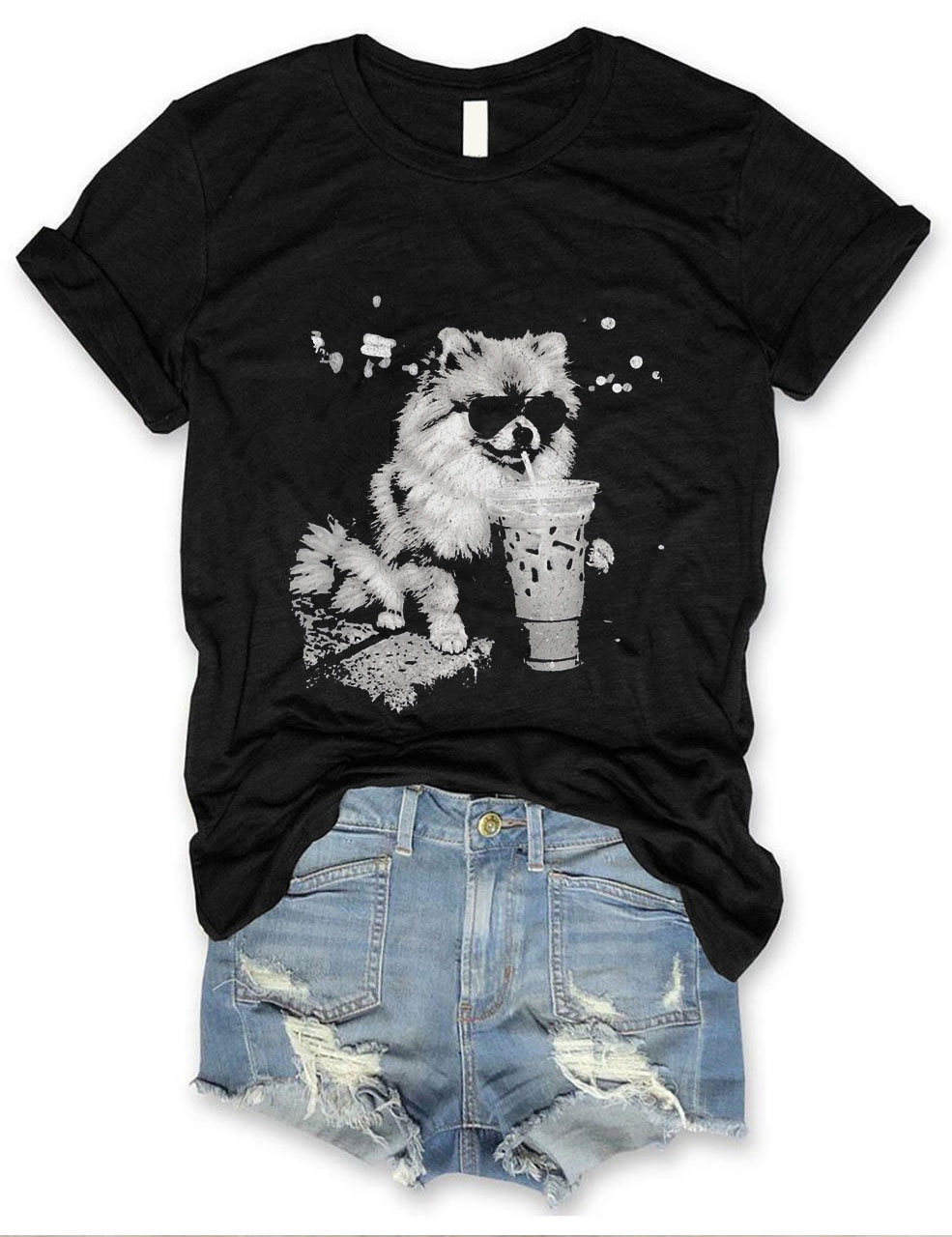Pomeranian Drinking Iced Coffee T-shirt