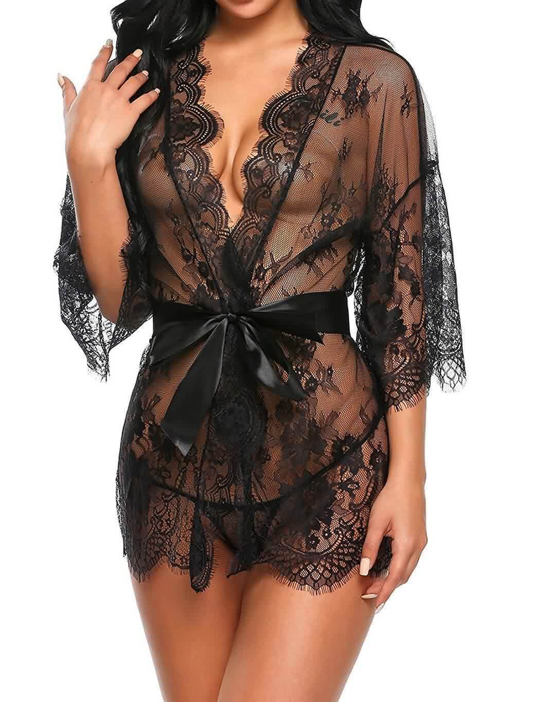 Lace Sleepwear & Belt & Thong Set