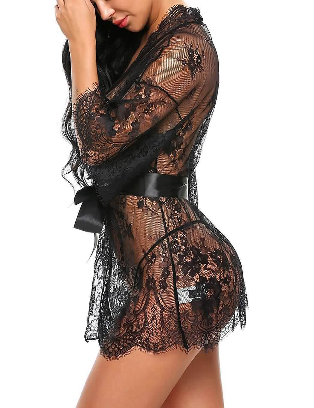 Lace Sleepwear & Belt & Thong Set
