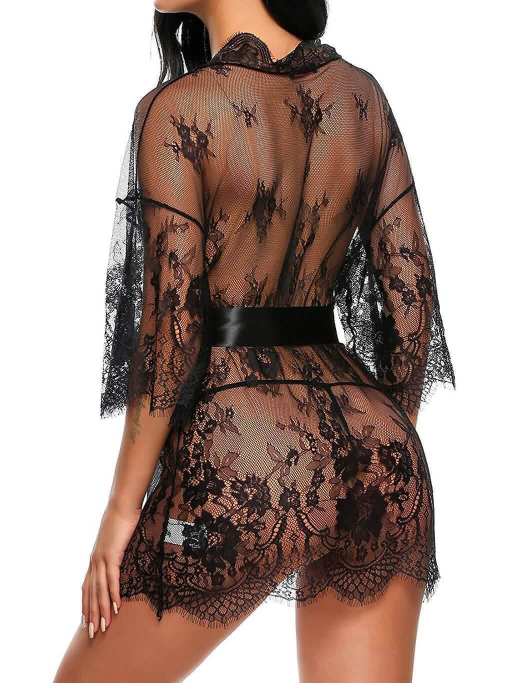 Lace Sleepwear & Belt & Thong Set