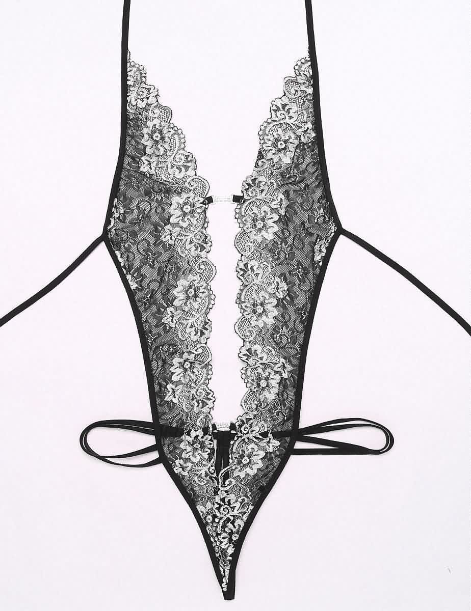 Halter Floral Lace Hollow Bodysuit