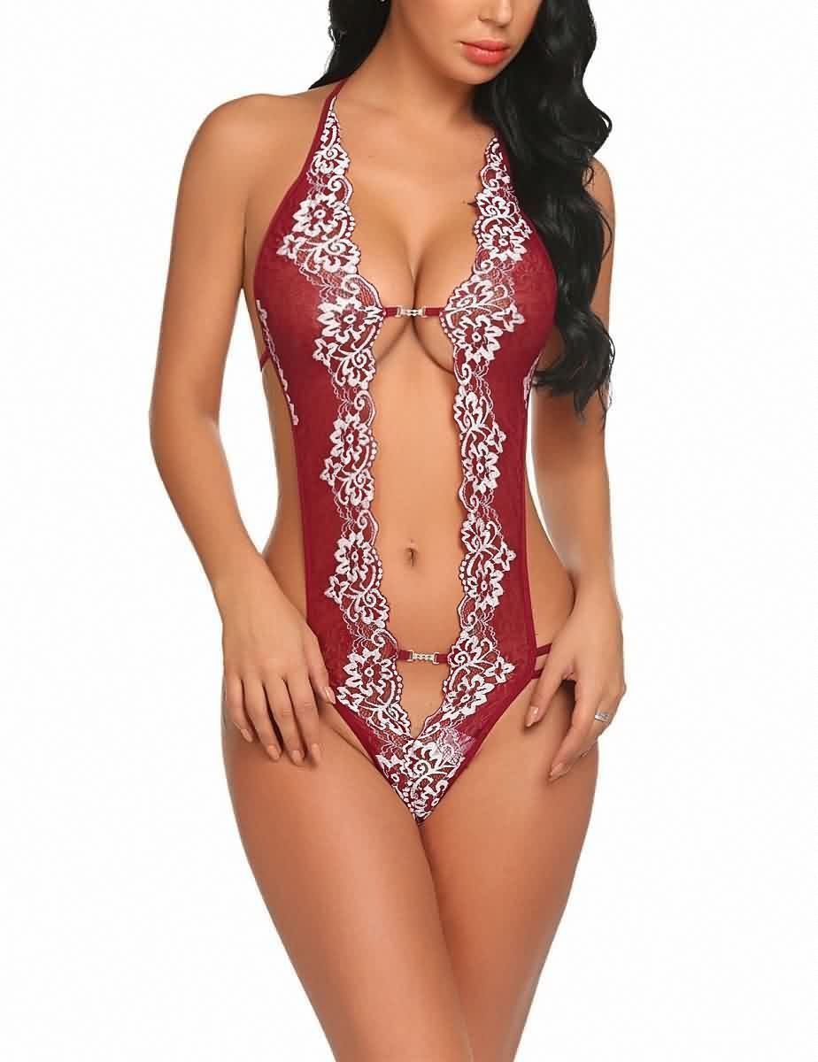 Halter Floral Lace Hollow Bodysuit