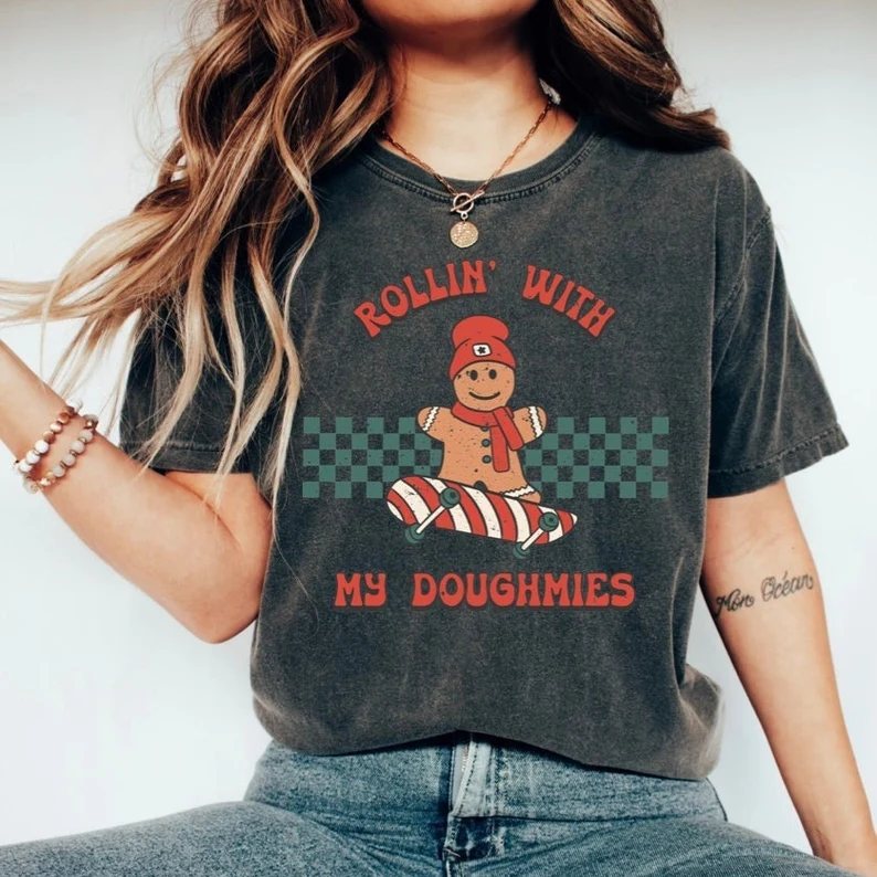 Retro Christmas Rollin' With My Doughmies T-Shirt