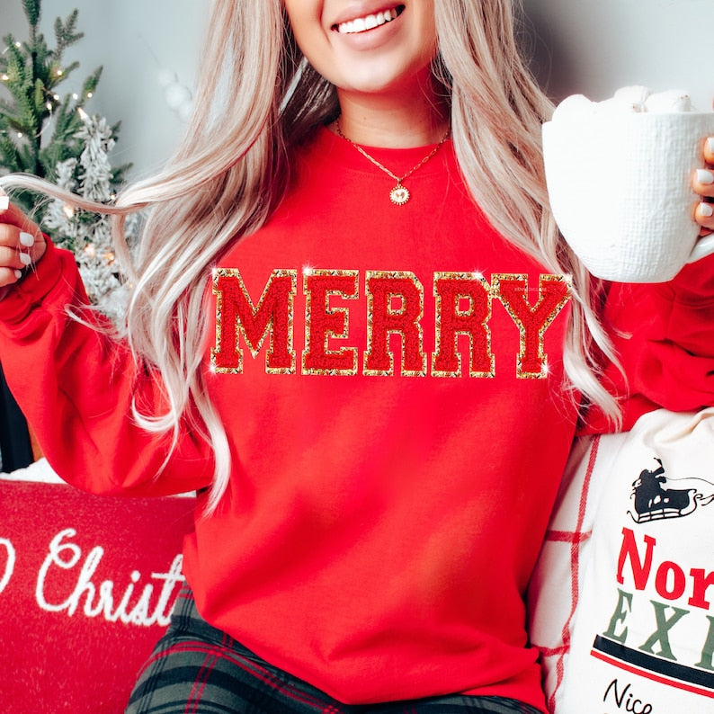 Chenille Patch Christmas Sweatshirt