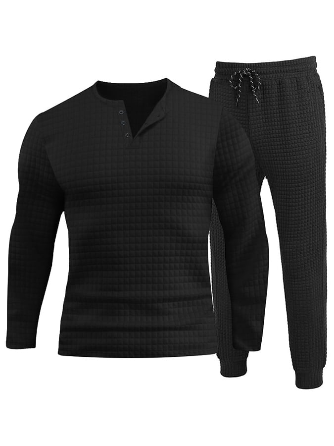 Men's Waffle Jacquard Casual Sport Knit Top Sweatpants Set