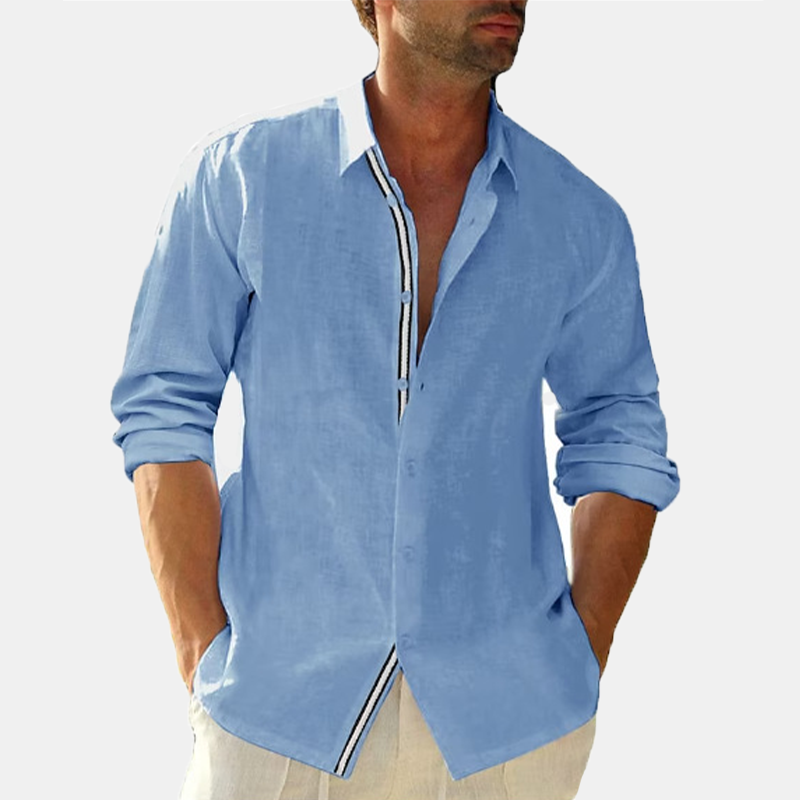 Men's loose color set shirt linen lapel long sleeve casual men's shirt