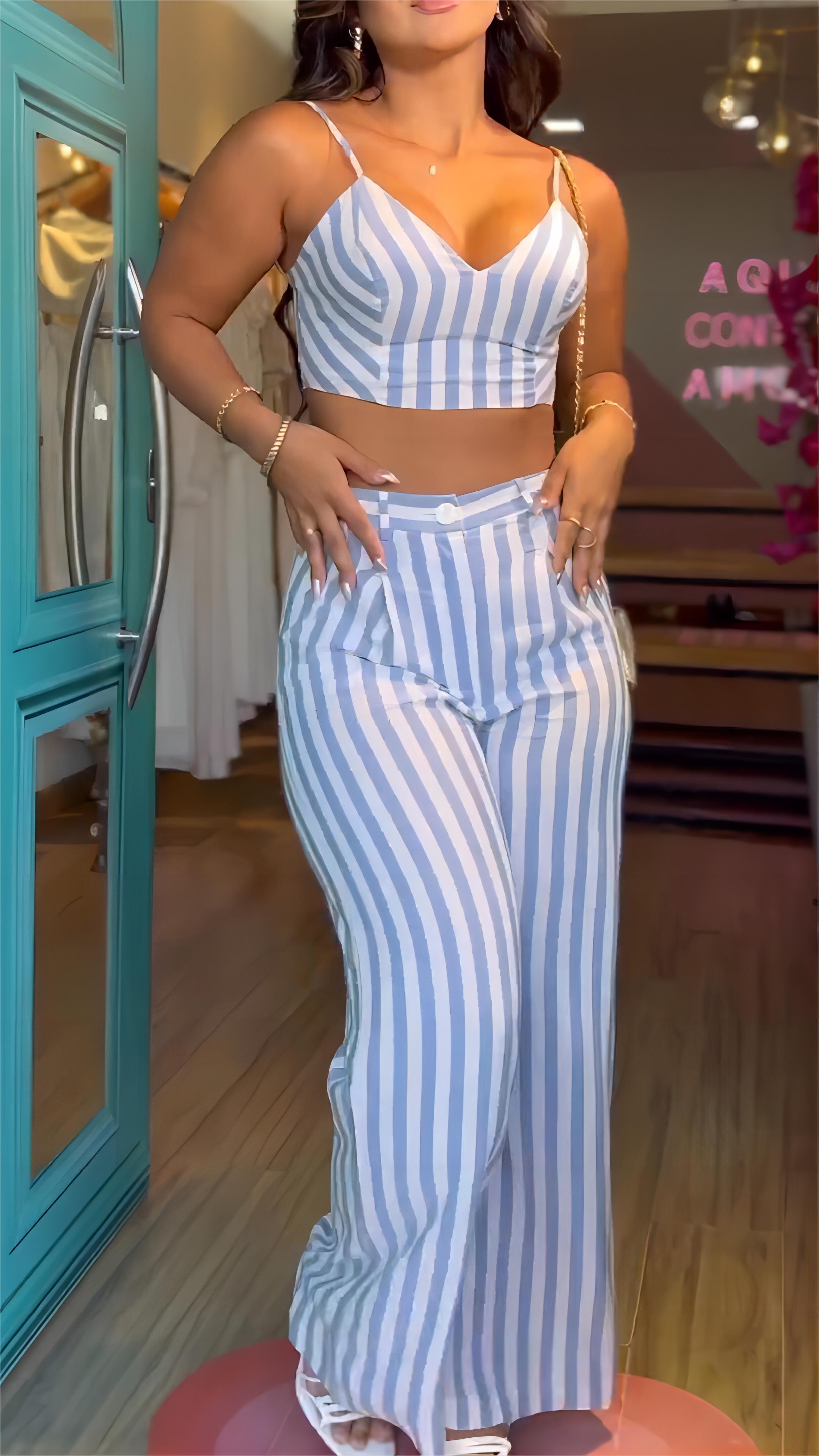 Striped Casual Two Piece Set Top & Pants