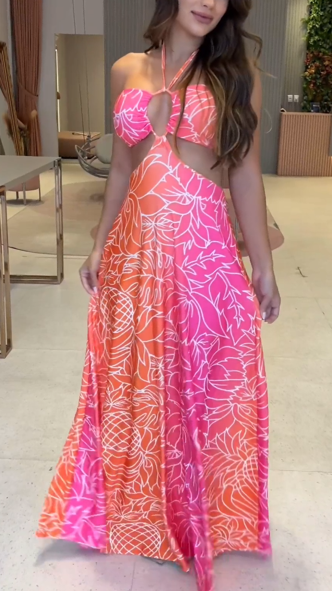 Gradient Halterneck Cut-Out Maxi Dress