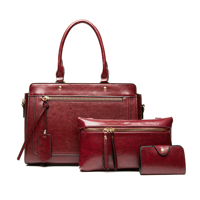 Vintage Ladies Threepiece Oilskin Shoulder Crossbody Bag