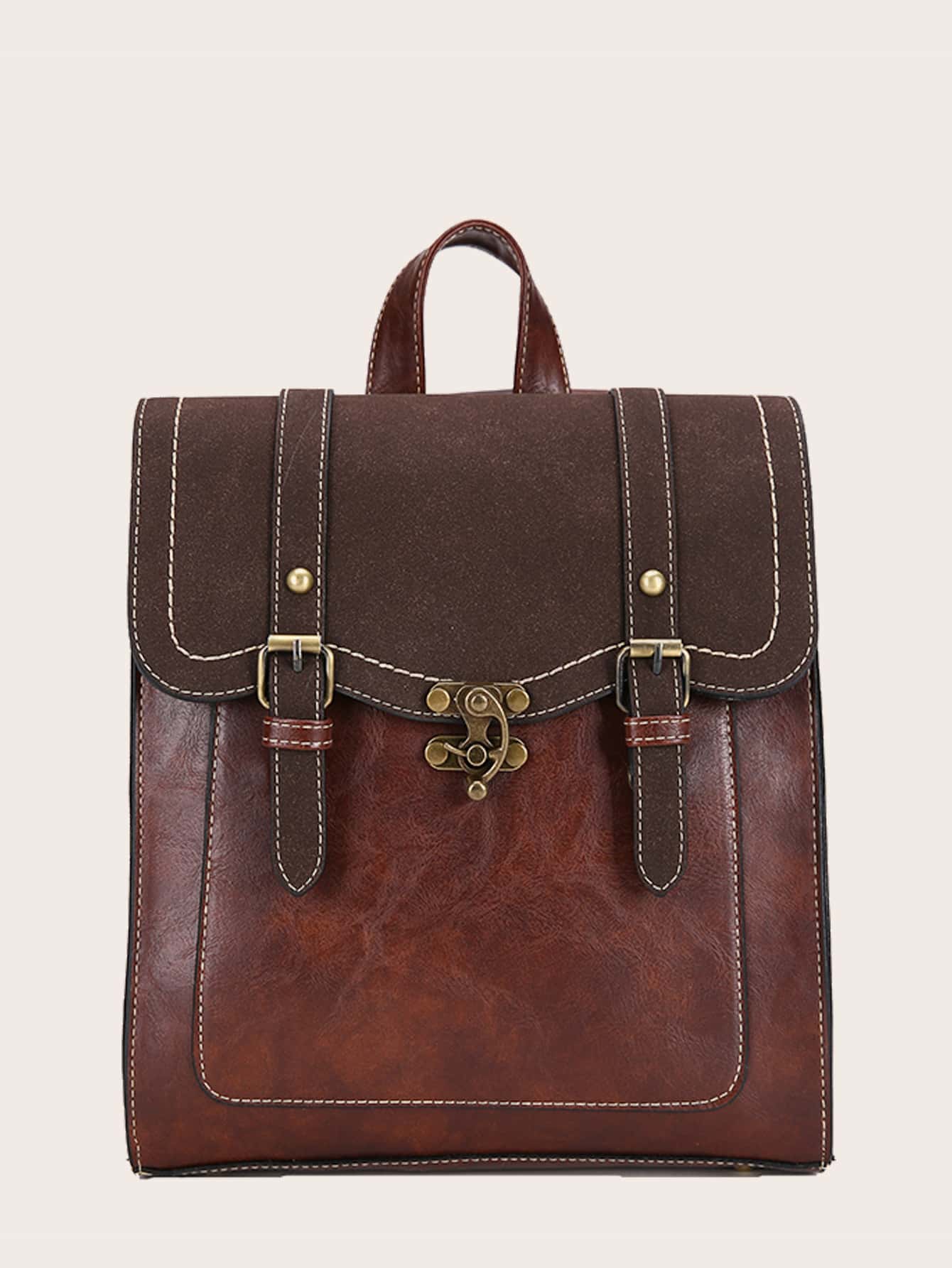Double buckle decorative flip back backpack