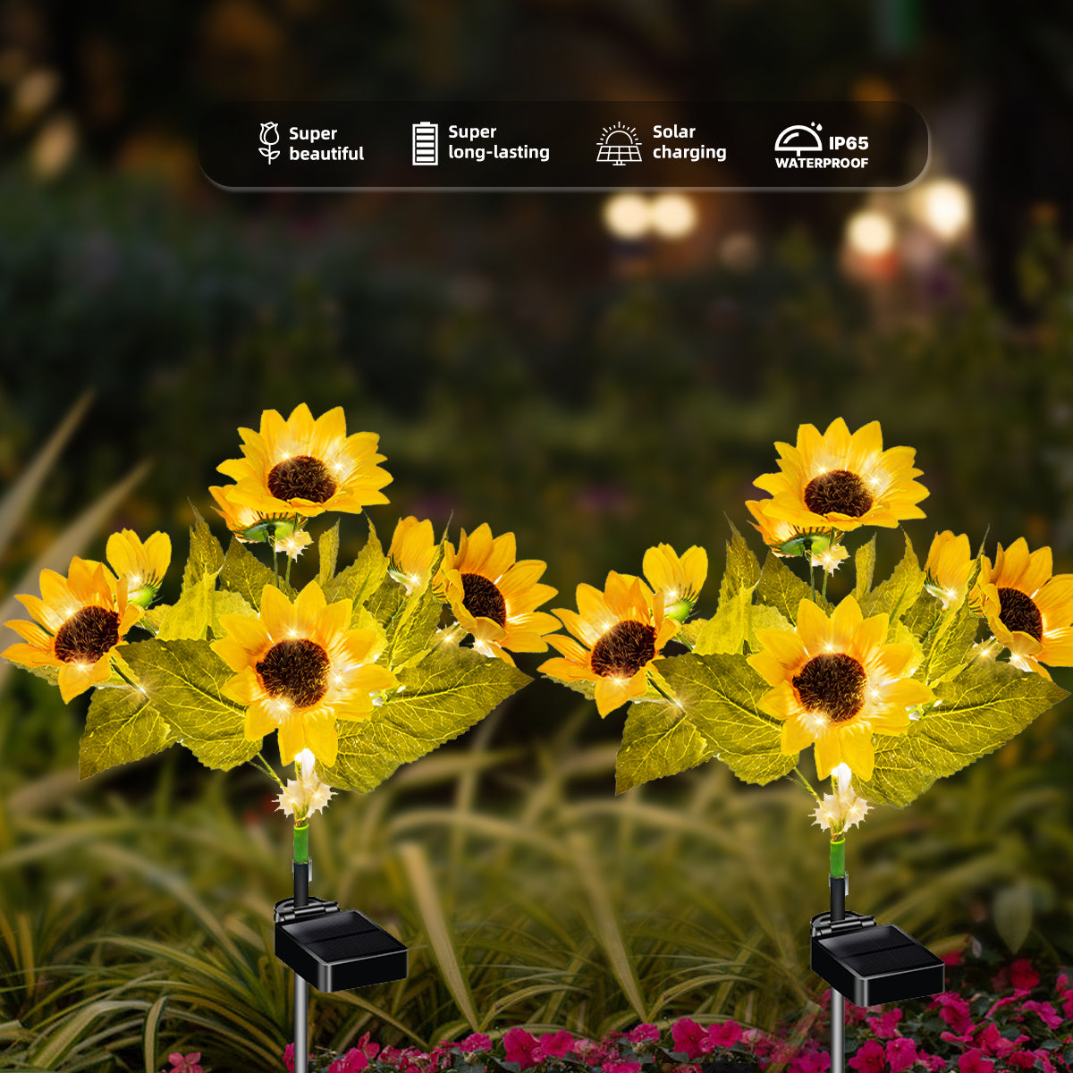 Vibrant Solar Sunflower Lights | Summer Sunshine Collection (Set of 4)